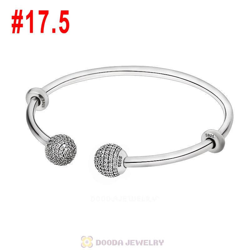 925 Sterling Silver Open Bangle Bracelet with Gemstone Ball
