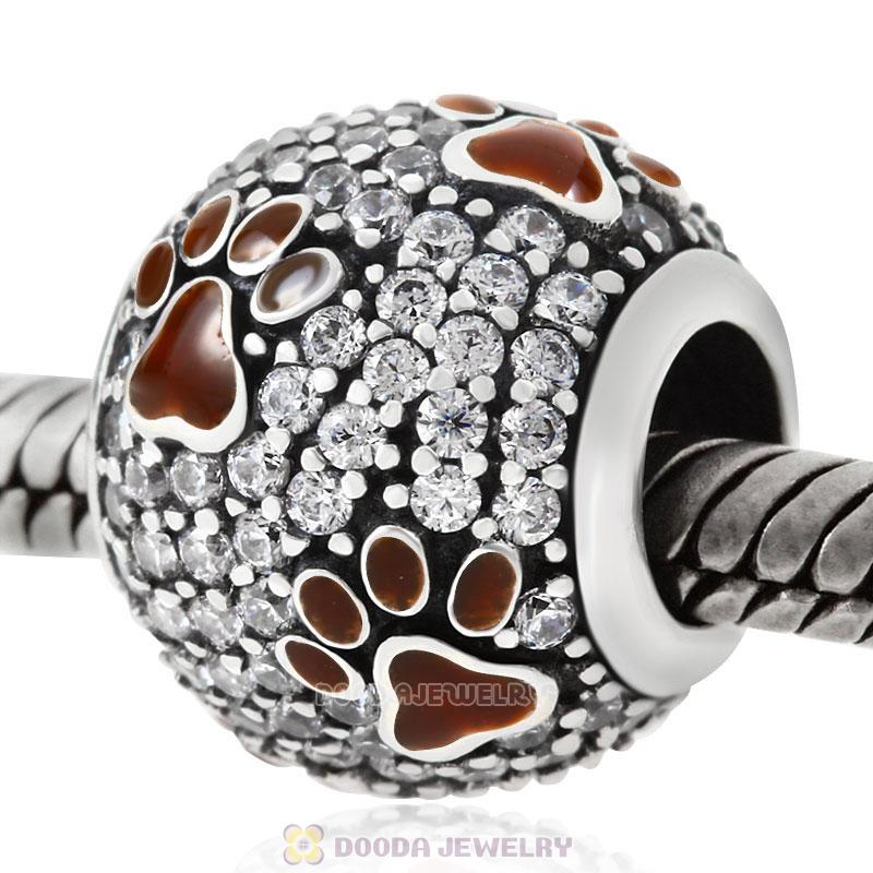 Coffee Dog Pawprint Charm with Clear CZ