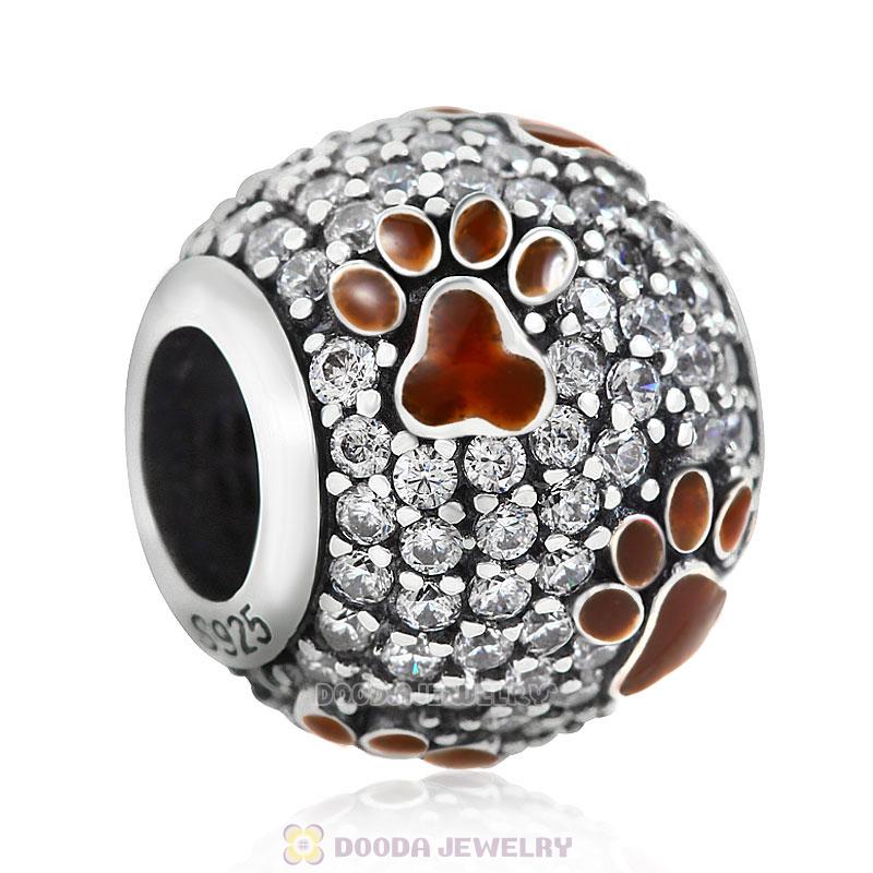 Coffee Dog Pawprint Charm with Clear CZ