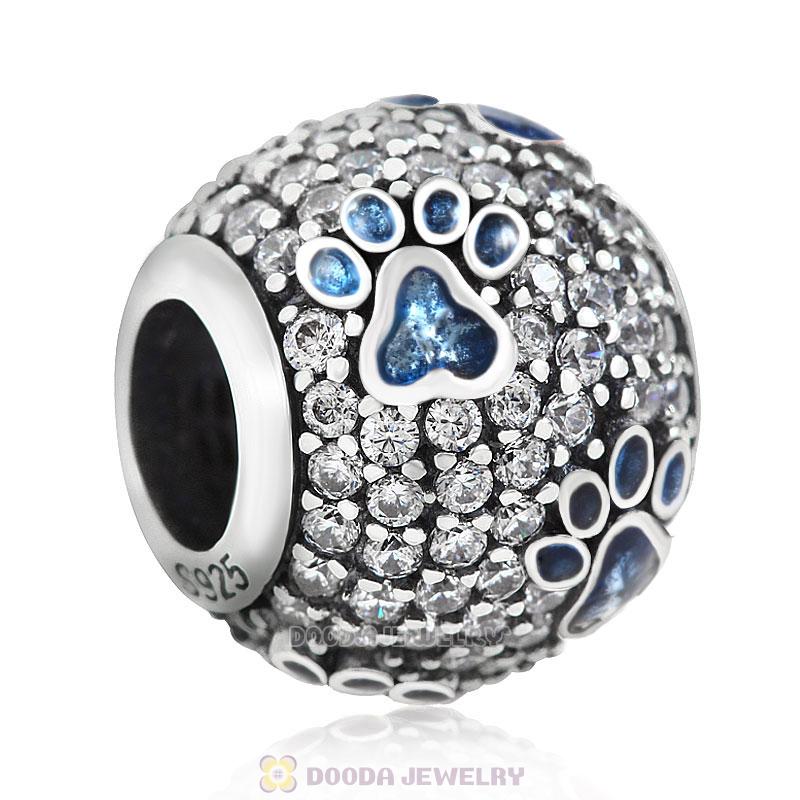 Blue Dog Pawprint Charm with Clear CZ