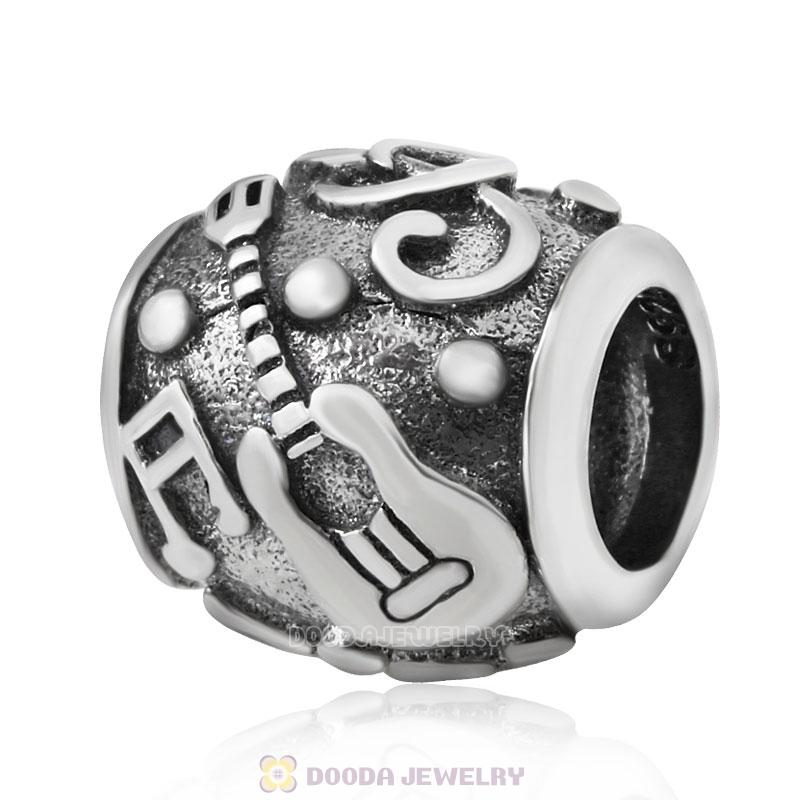 Music Note and Guitar Charm Antique Sterling Silver