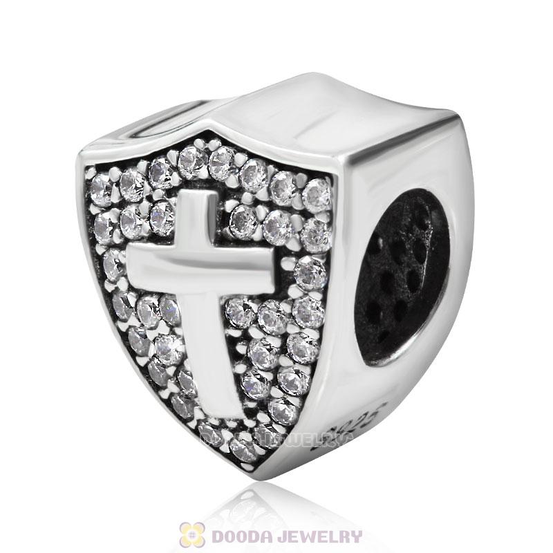 Royal Shield Cross Charm Antique Sterling Silver  