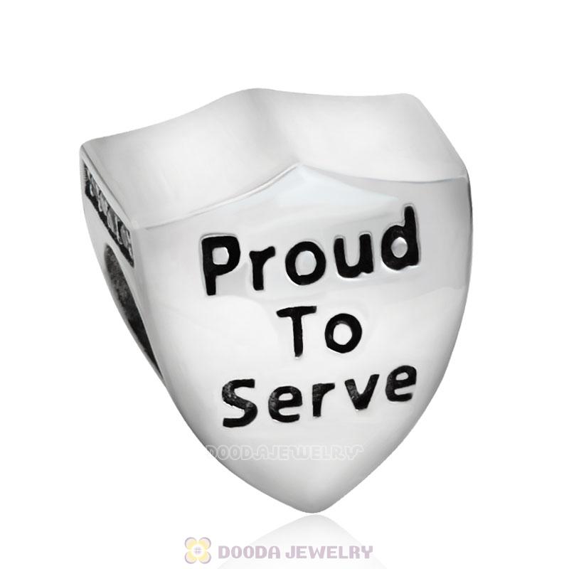 Proud to Serve Charm 925 Sterling Silver Shield Beads with Stones