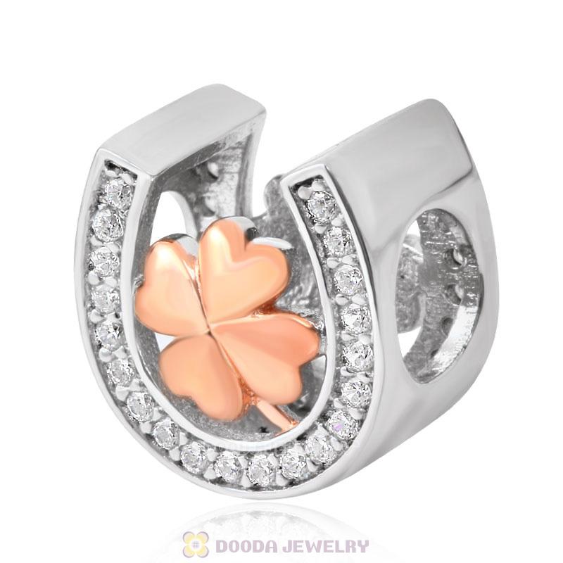 Rose Gold Shamrock Horseshoe Shape Charm 925 Sterling Silver 