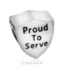 Proud to Serve Charm 925 Sterling Silver Shield Beads with Stones