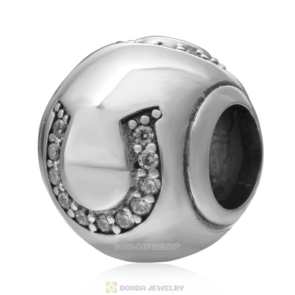 European Ball Beads with Horseshoe CZ 925 Sterling Silver 