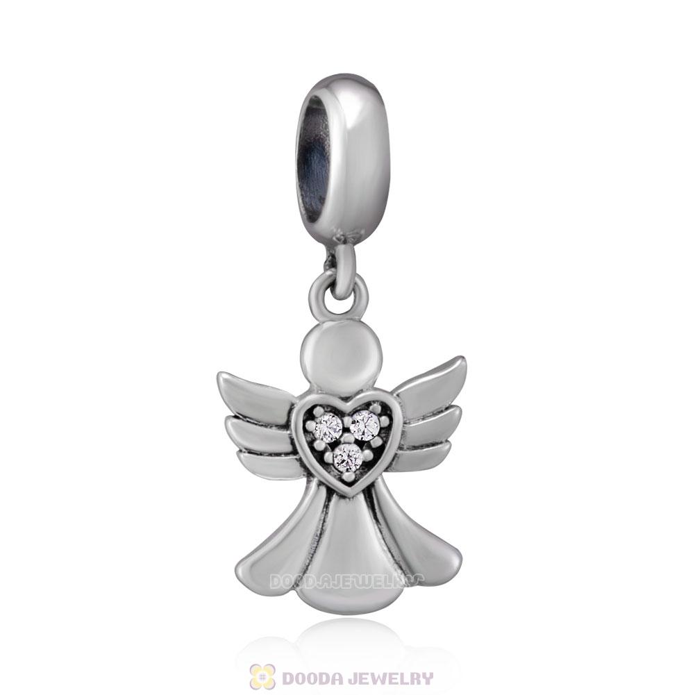 Angel of Love Charms with Clear CZ 925 Sterling Silver 