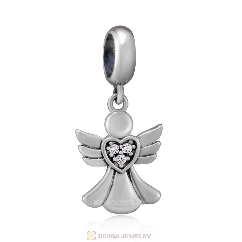 Angel of Love Charms with Clear CZ 925 Sterling Silver