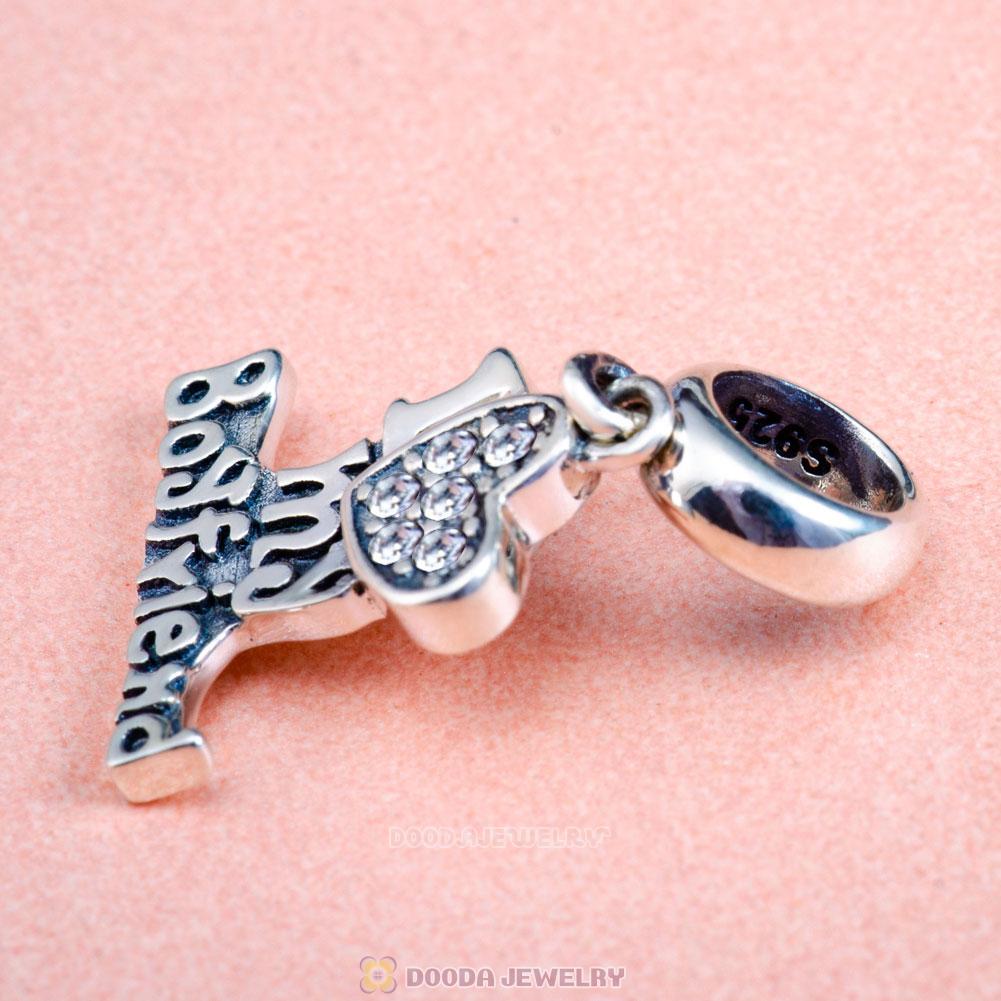 I Love my Boyfriend Charms 925 Sterling Silver with Clear Crystal