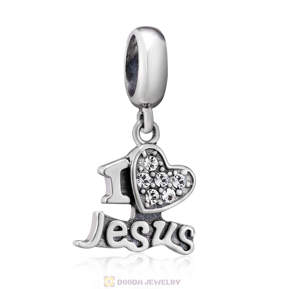 I Love my Jesus Charms 925 Sterling Silver with Clear Crystal
