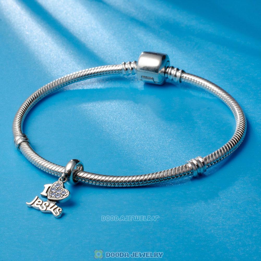I Love my Jesus Charms 925 Sterling Silver with Clear Crystal