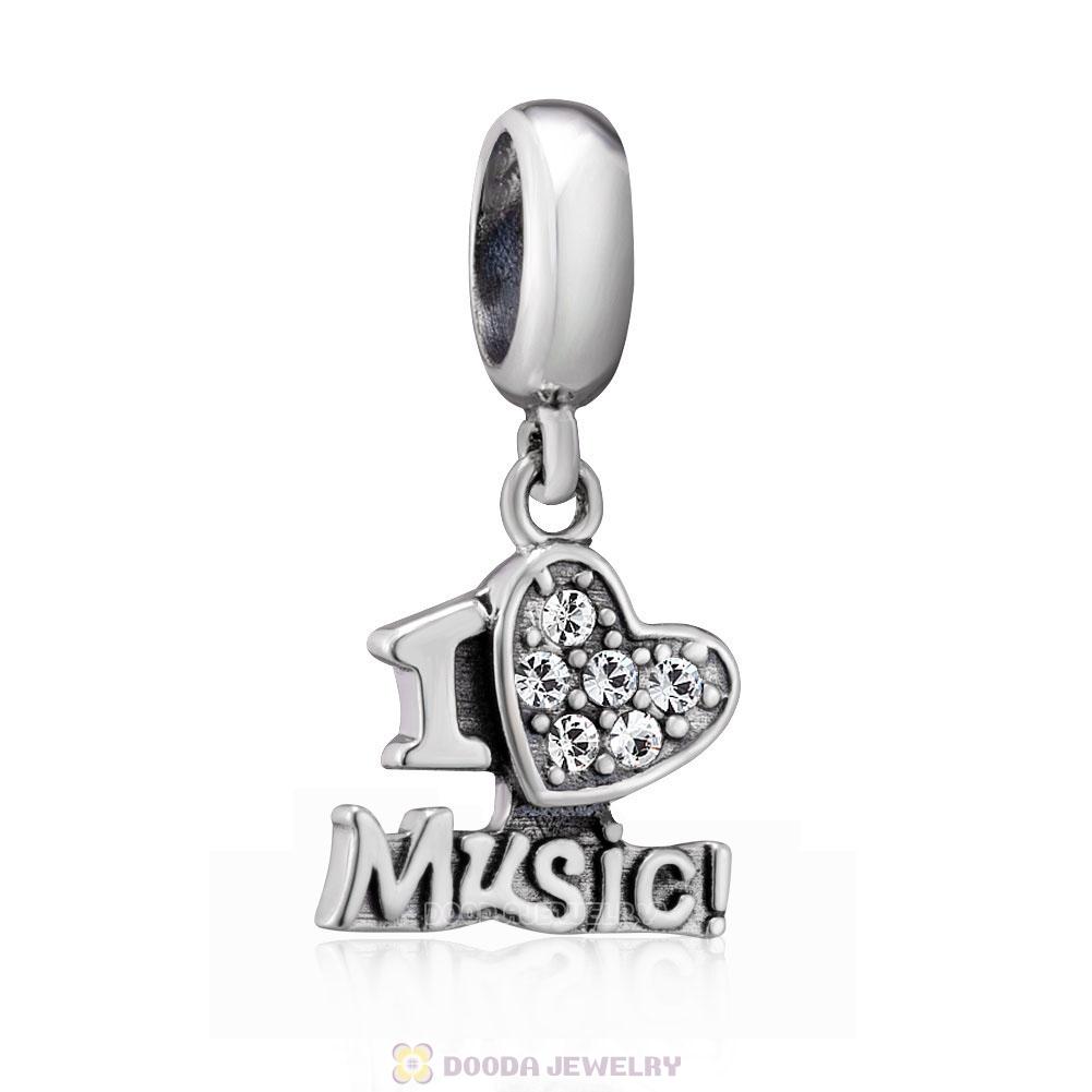 I Love my Music Charms 925 Sterling Silver with Clear Crystal