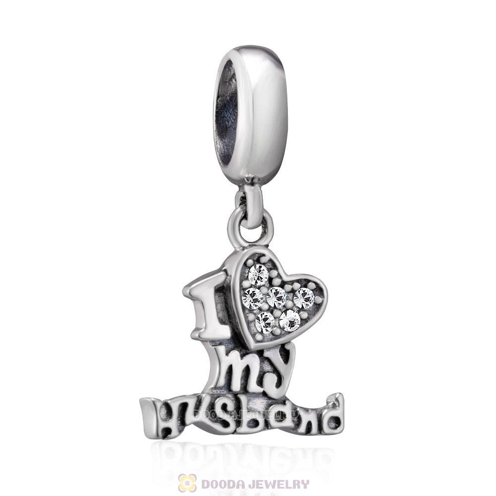I Love my Husband Charm 925 Sterling Silver with Clear Crystal