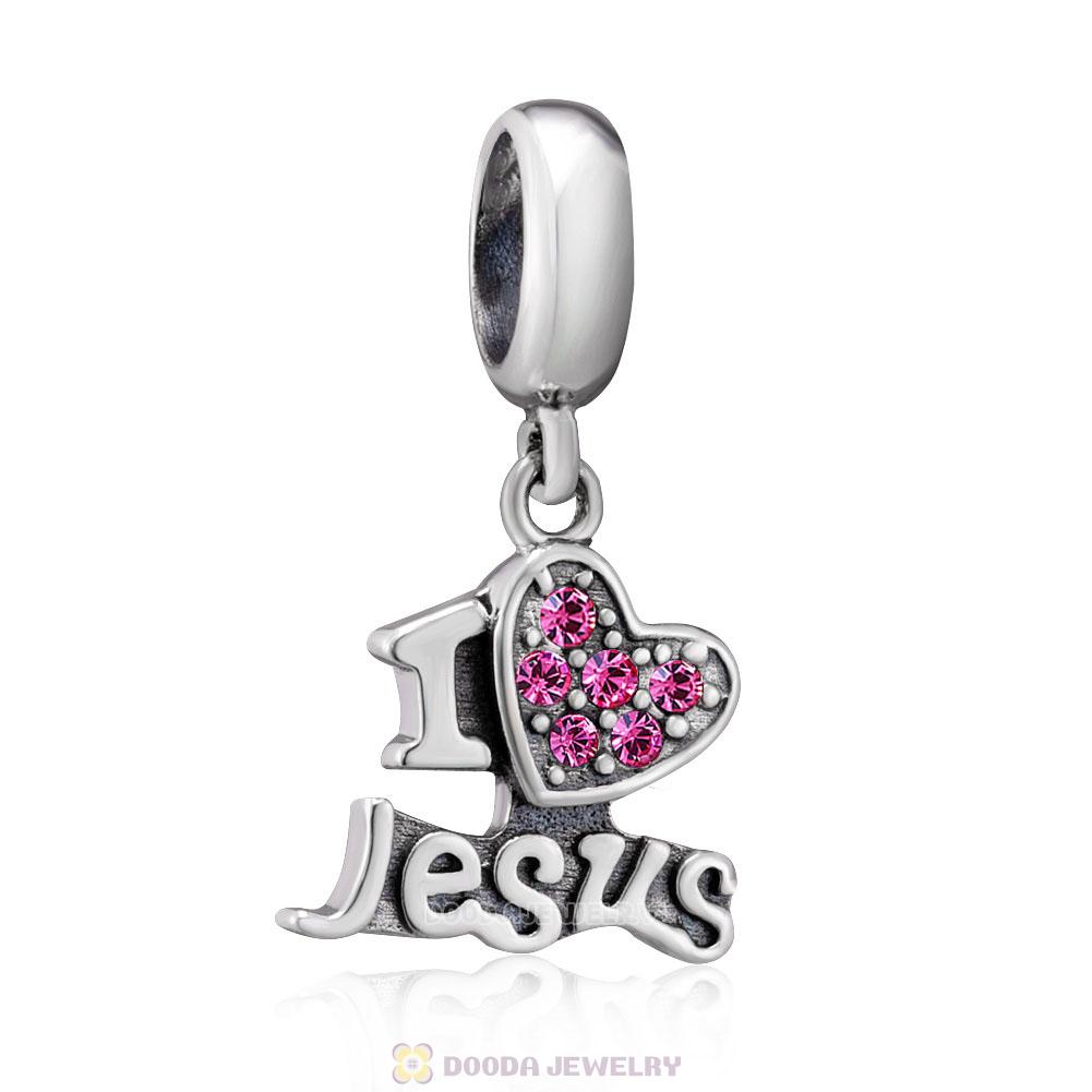 I Love my Jesus Charms 925 Sterling Silver with Rose Crystal