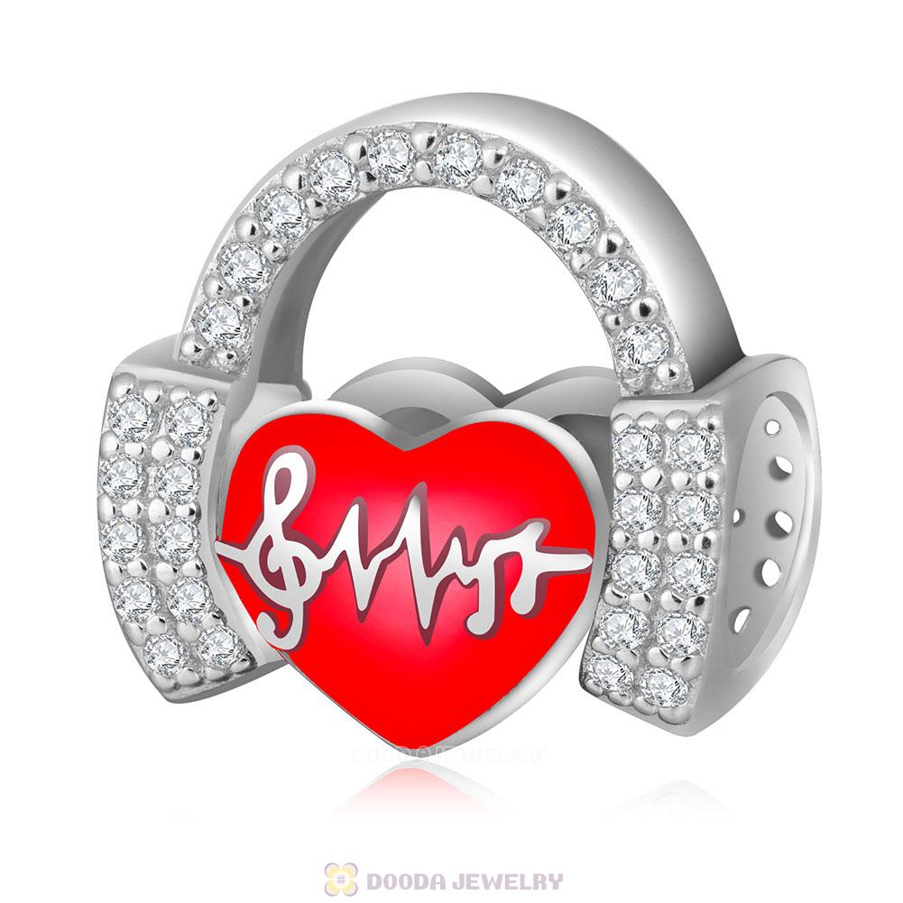 Love Music Heartbeats Charms 925 Sterling Silver