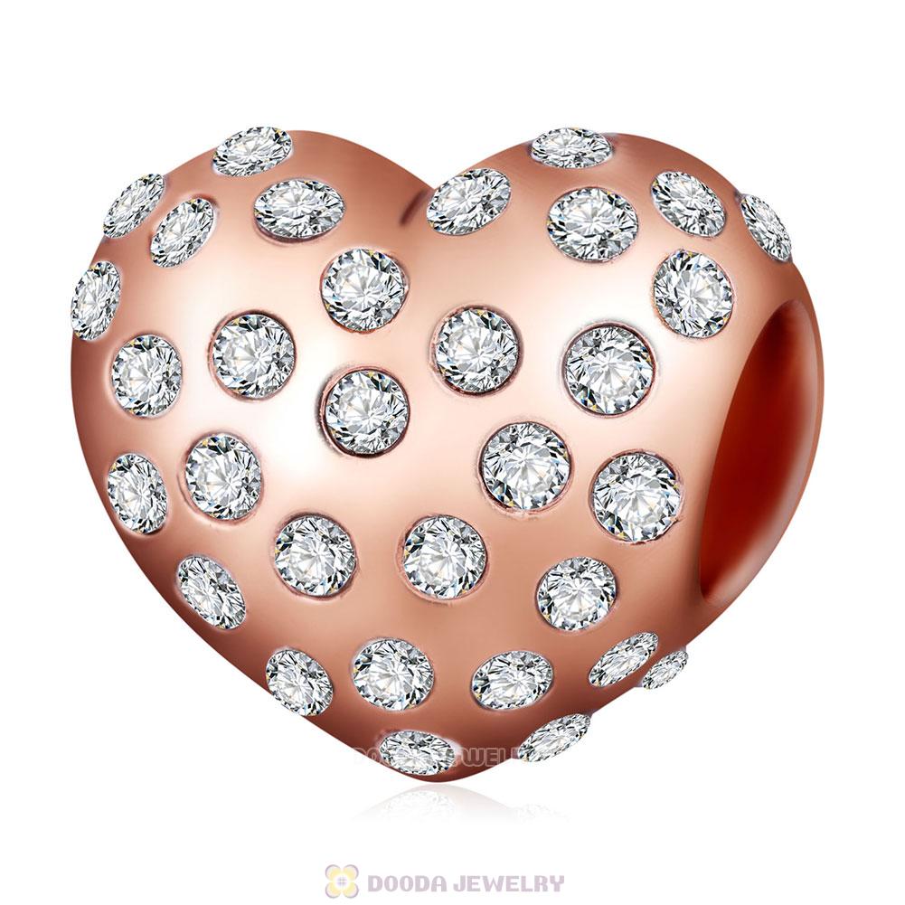 Shimmering Heart Charm Rose Gold 925 Sterling Silver