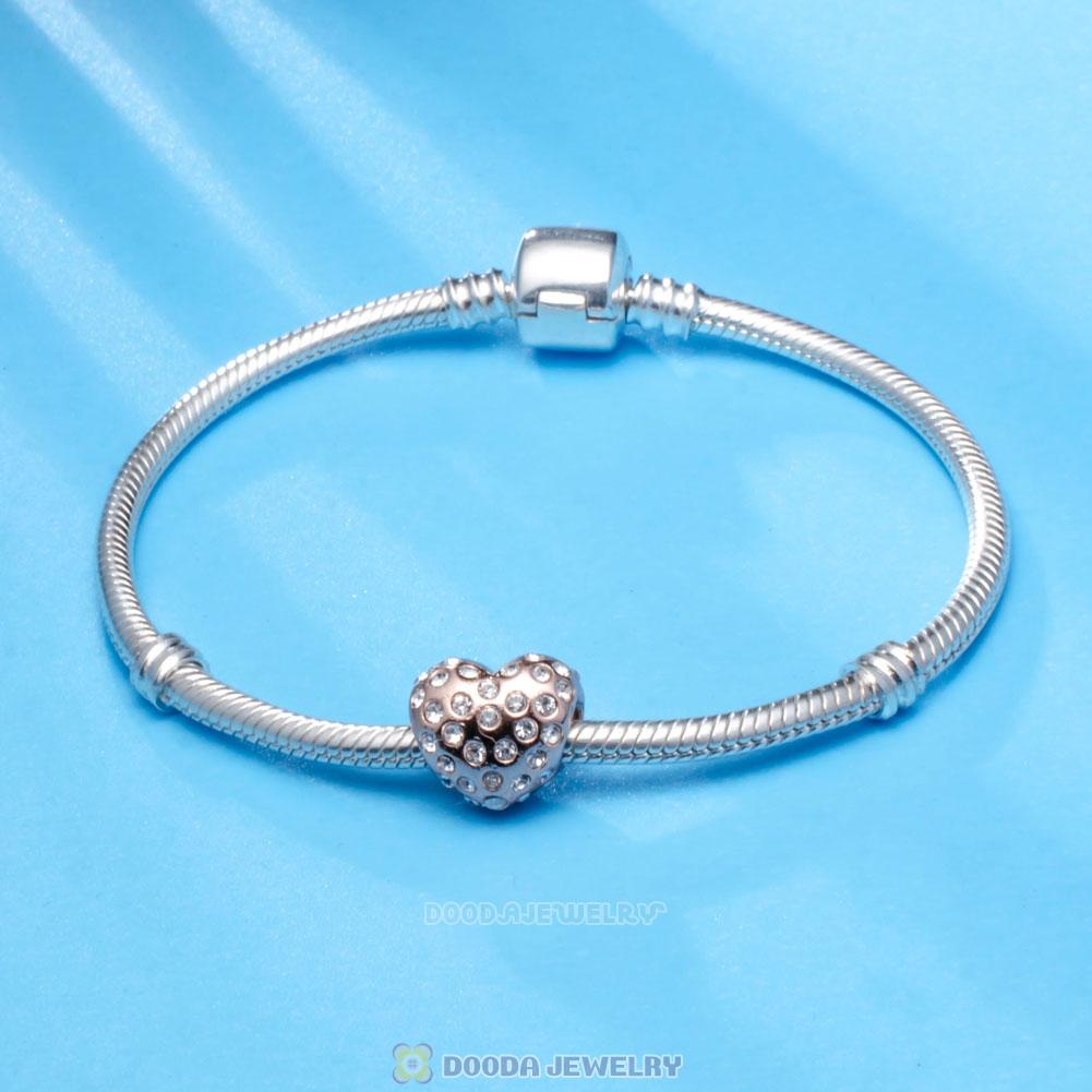 Shimmering Heart Charm Rose Gold 925 Sterling Silver