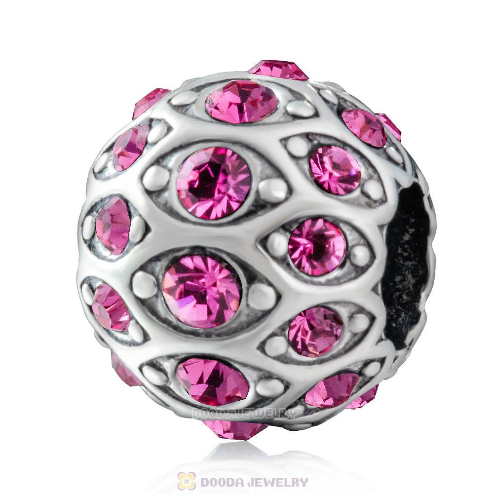 Pave Evil Eye Charm Bead with Rose Austrian Crystal