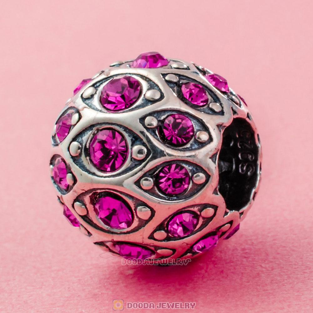 Pave Evil Eye Charm Bead with Rose Austrian Crystal