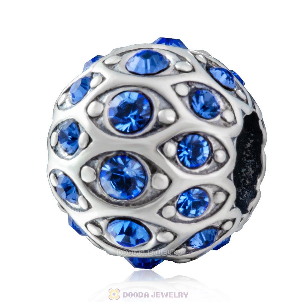Pave Evil Eye Charm Bead with Sapphire Austrian Crystal