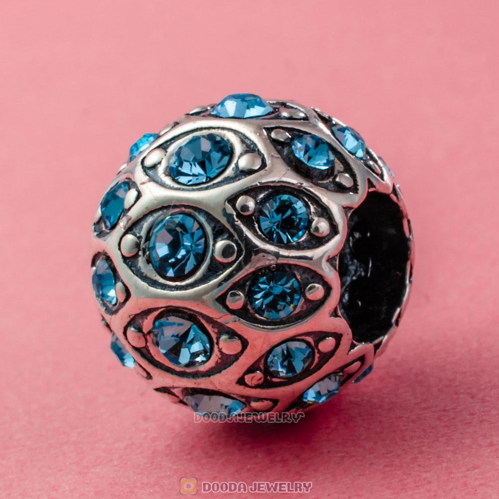 Pave Evil Eye Charm Bead with Aquamarine Austrian Crystal