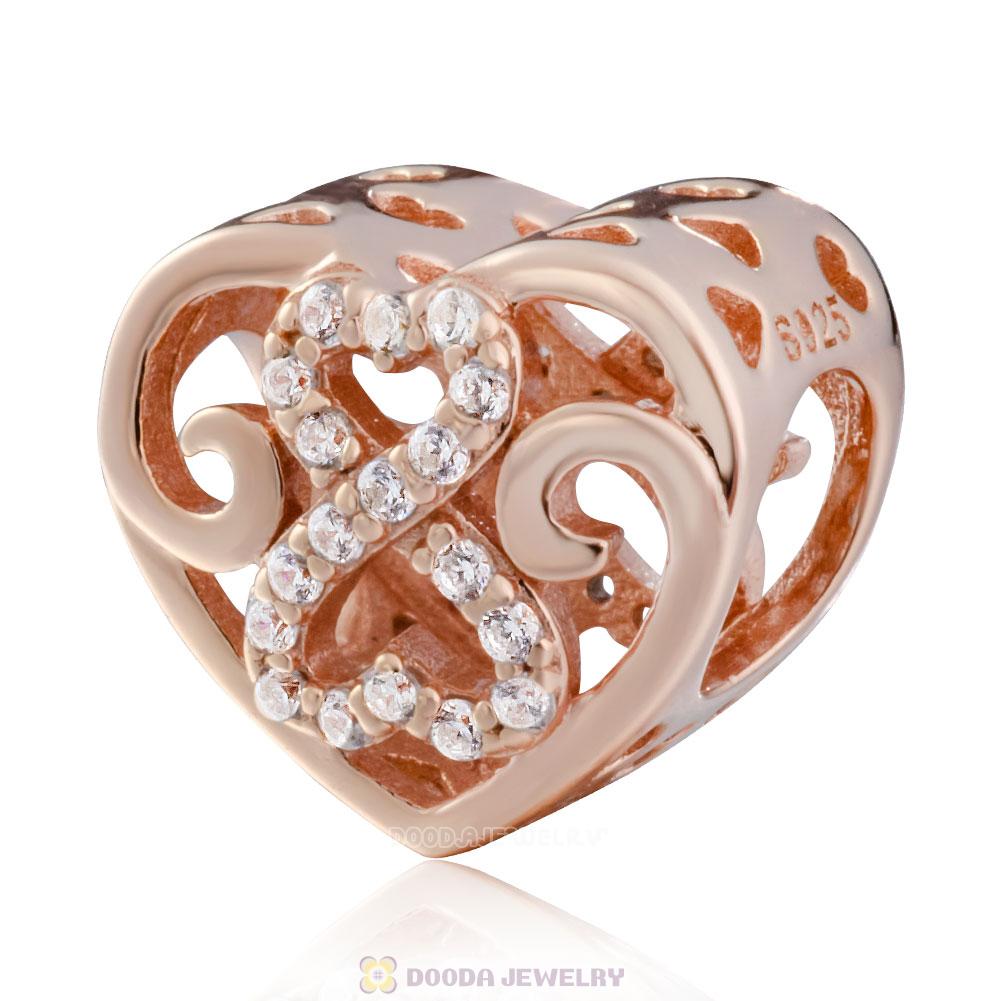 Rose Gold Infinity Heart Shape Charm with Zirconia