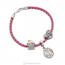 Guardian of Family Pink Braided Leather Cross Bracelet Charms