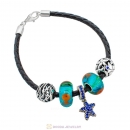 Oceanic Life Black Braided Leather Murano Glass Bracelet Charms