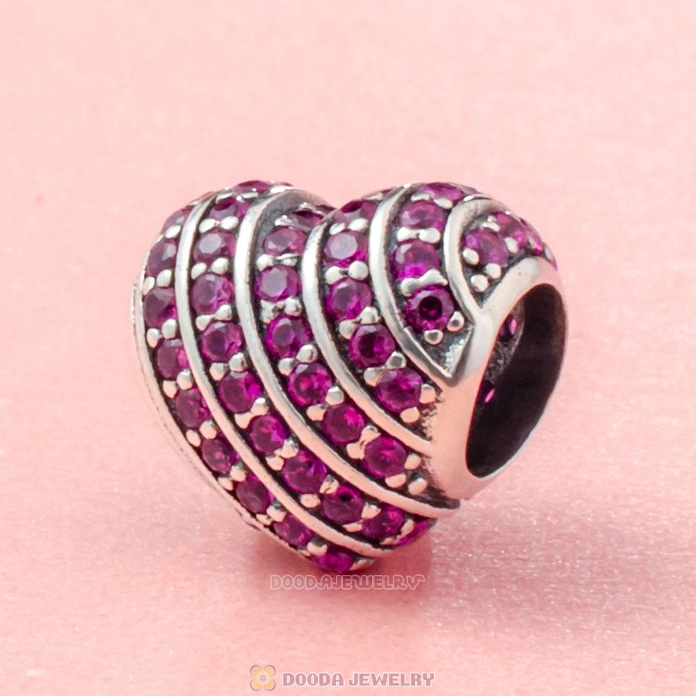 Pave Heart Charm Bead with Fuchsia Zircon