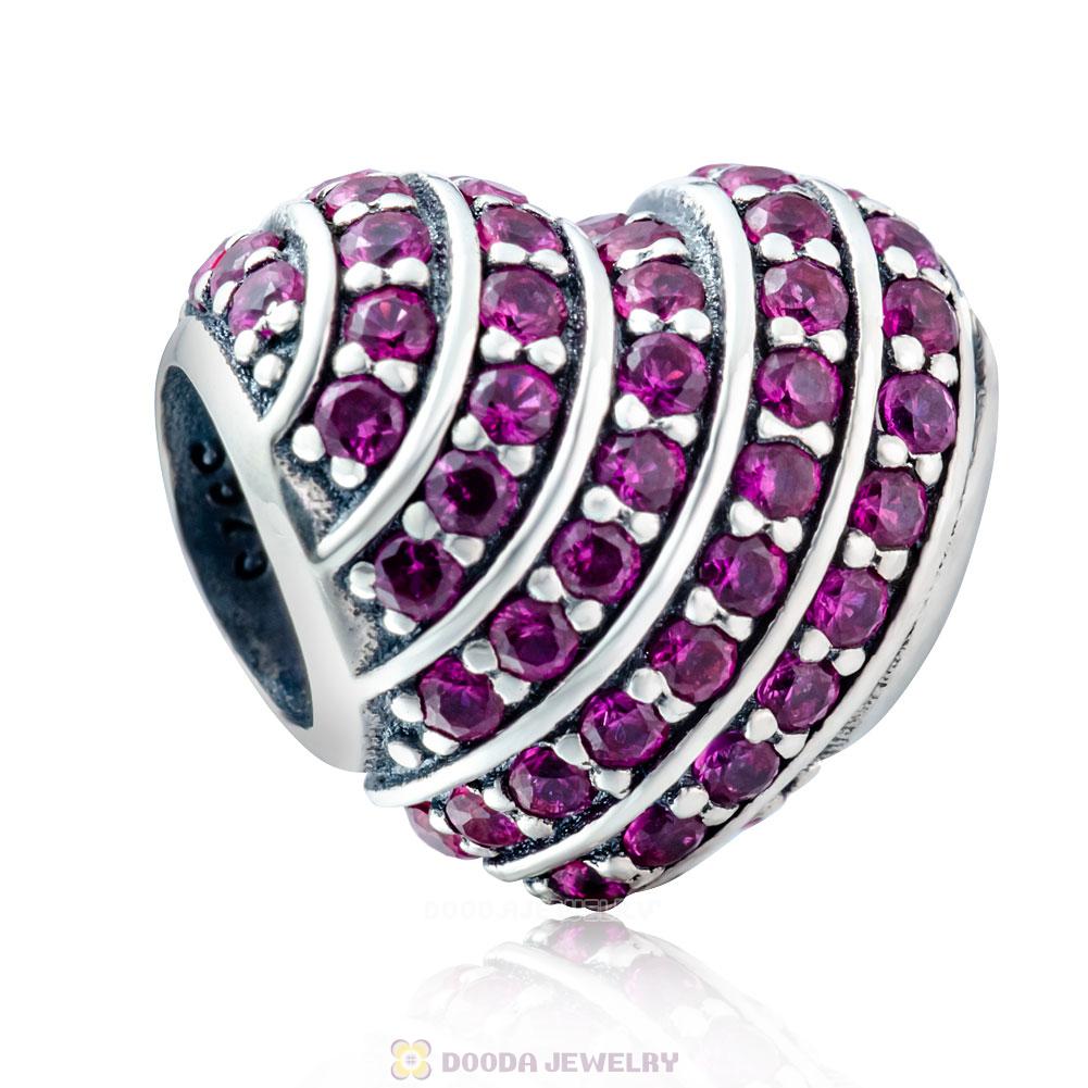 Pave Heart Charm Bead with Fuchsia Zircon