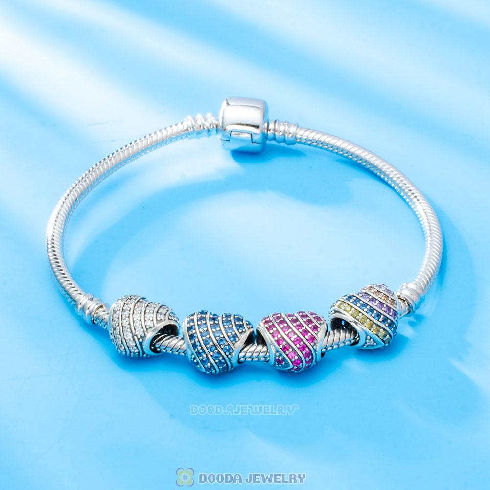 Pave Heart Charm Bead with Blue Zircon