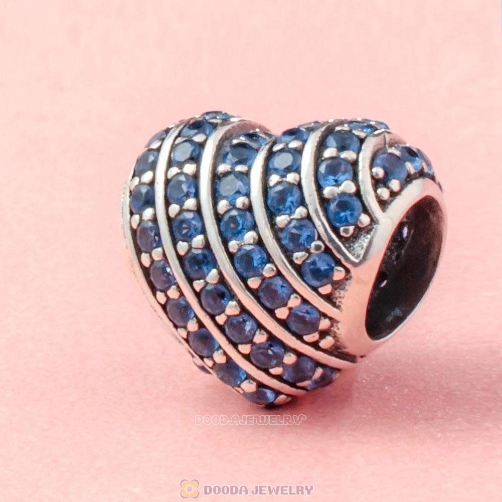Pave Heart Charm Bead with Blue Zircon
