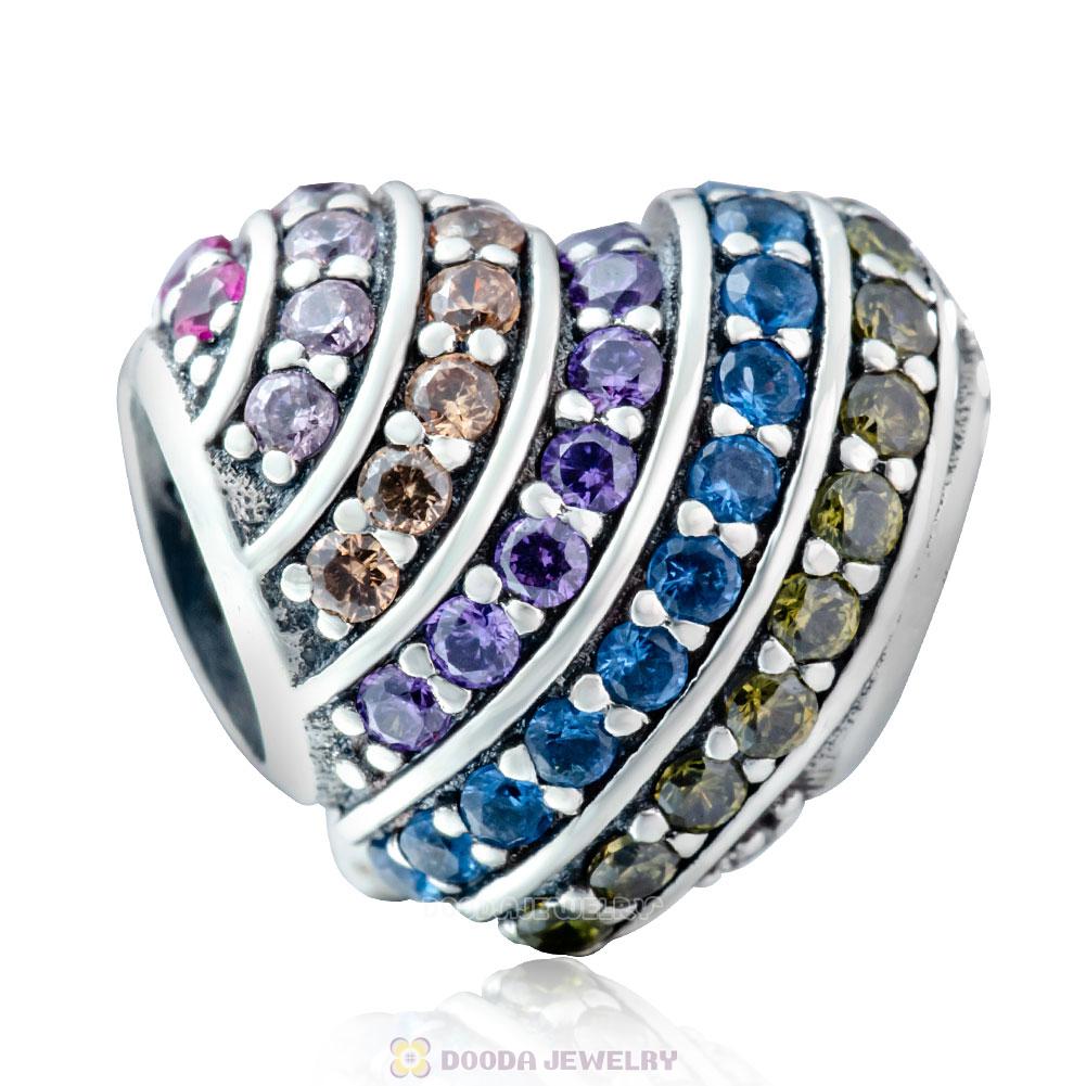 Multicolored Heart Charm Bead with Zircon