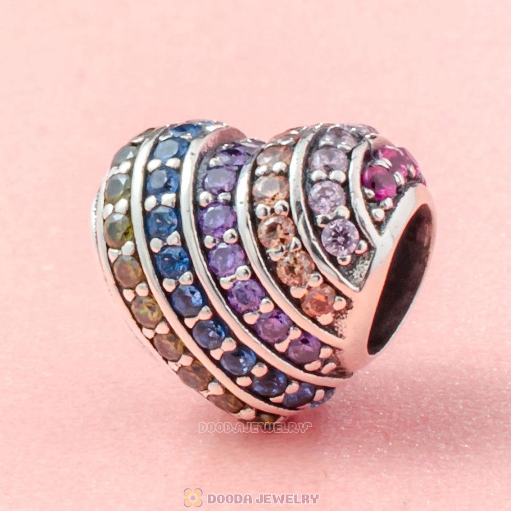 Multicolored Heart Charm Bead with Zircon