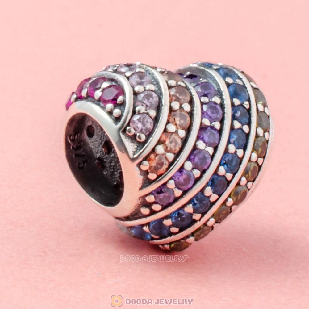 Multicolored Heart Charm Bead with Zircon