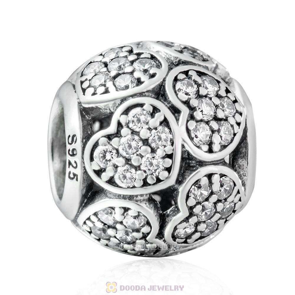 Trumbling Heart Charm Bead with White Zircon