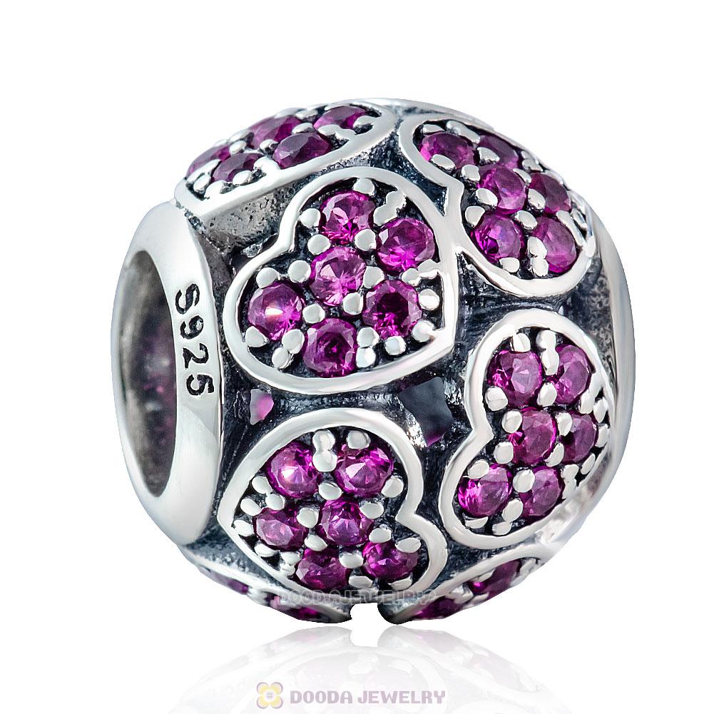 Trumbling Heart Charm Bead with Fuchsia Zircon