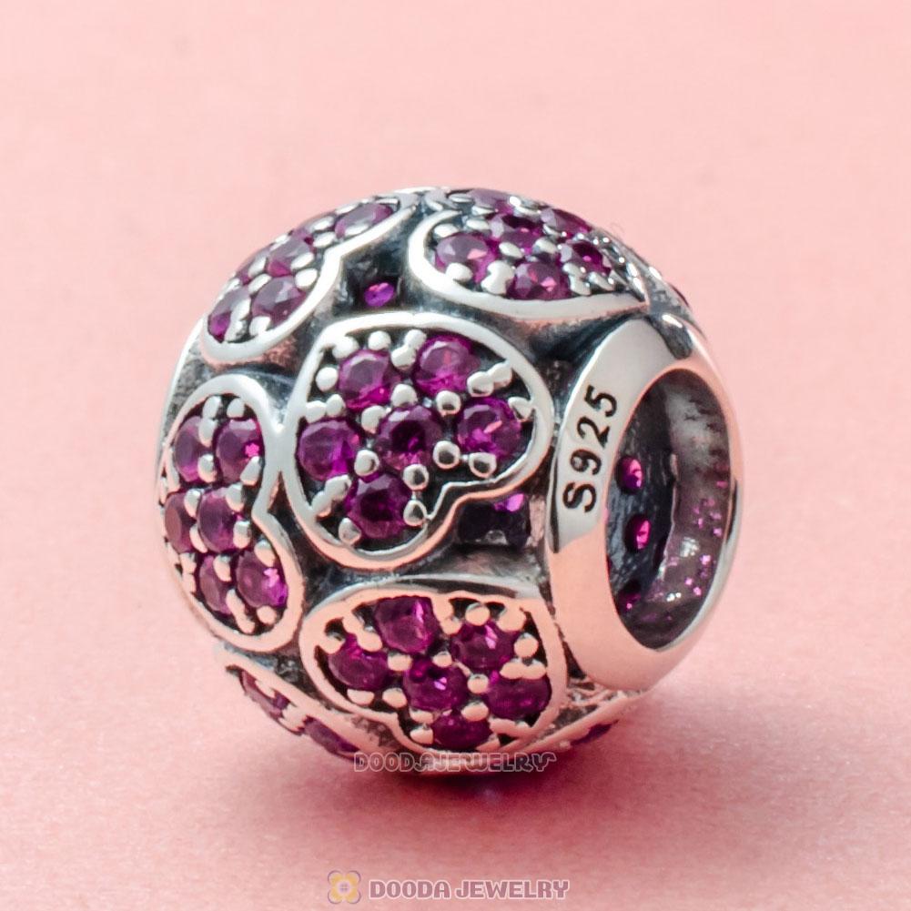 Trumbling Heart Charm Bead with Fuchsia Zircon