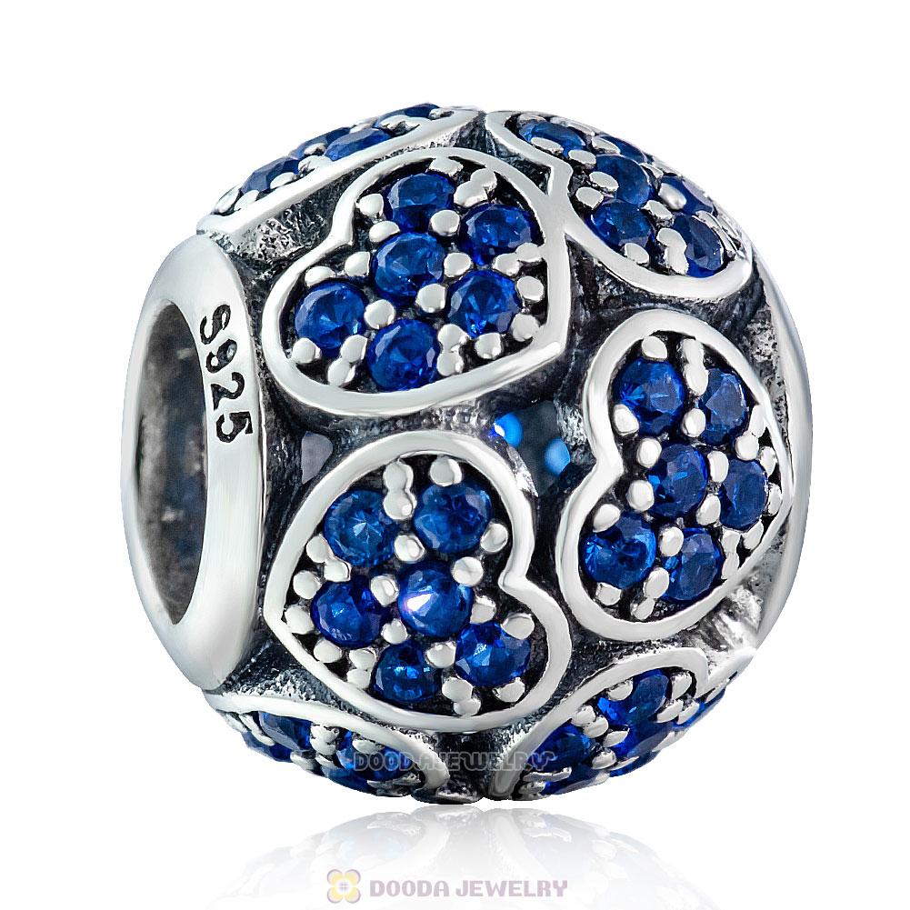 Trumbling Heart Charm Bead with Blue Zircon