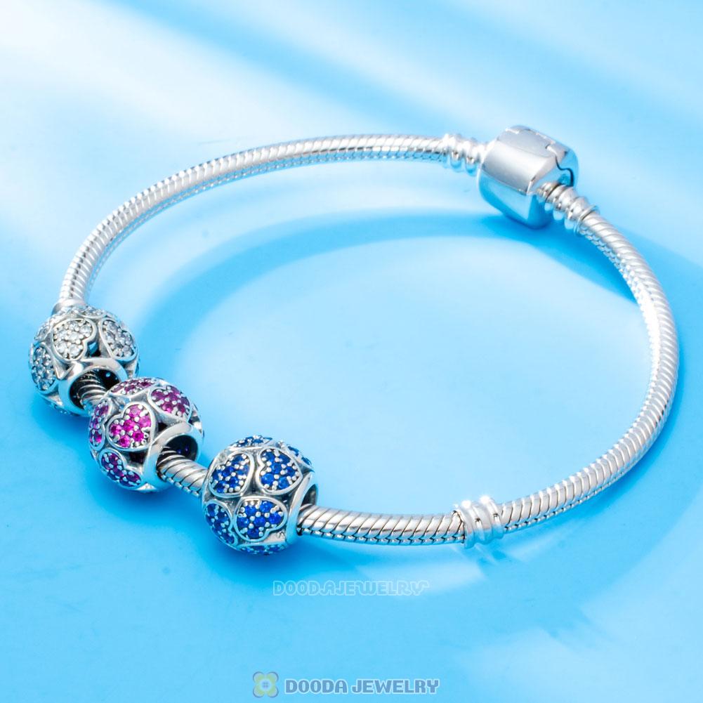 Trumbling Heart Charm Bead with Blue Zircon