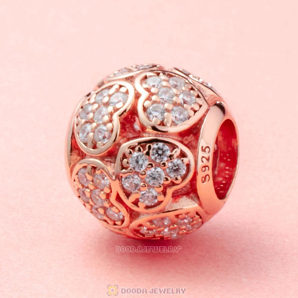 Rose Gold Trumbling Heart Charm Bead with White Zircon