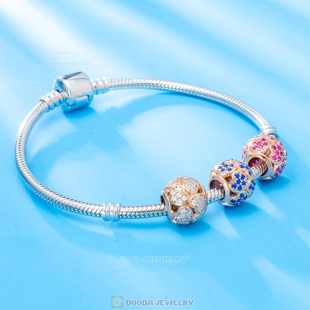 Rose Gold Circle Charm Bead with White Zircon