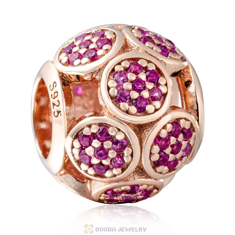 Rose Gold Whimsical Lights Charm Bead with Fuchsia Zircon