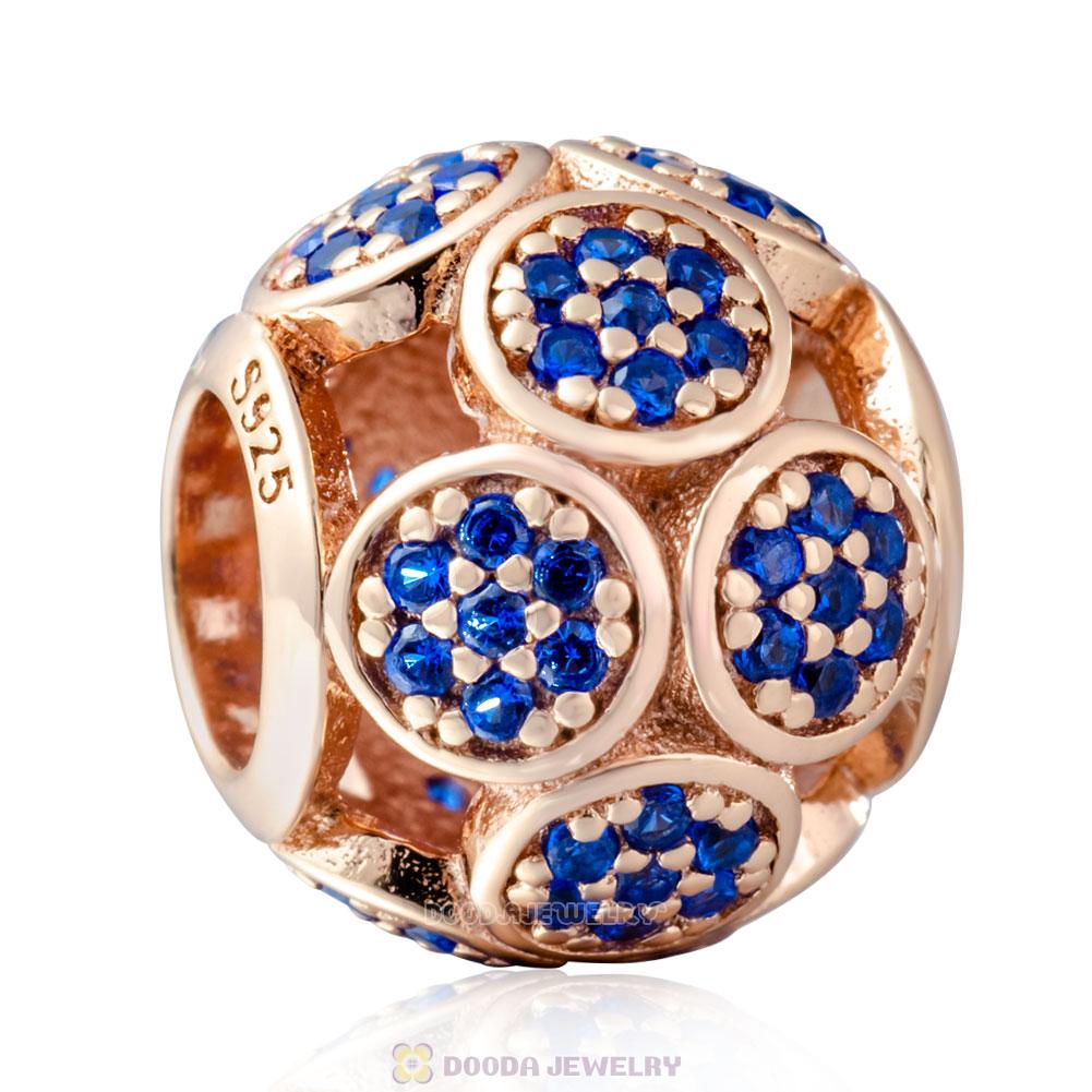 Rose Gold Whimsical Lights Charm Bead with Blue Zircon