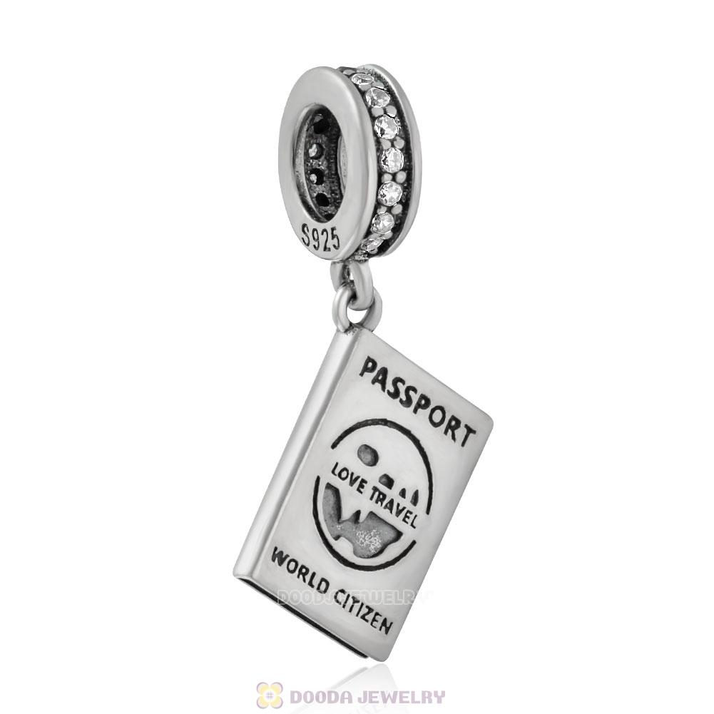 Travel World Passport Dangle Charm with Stones