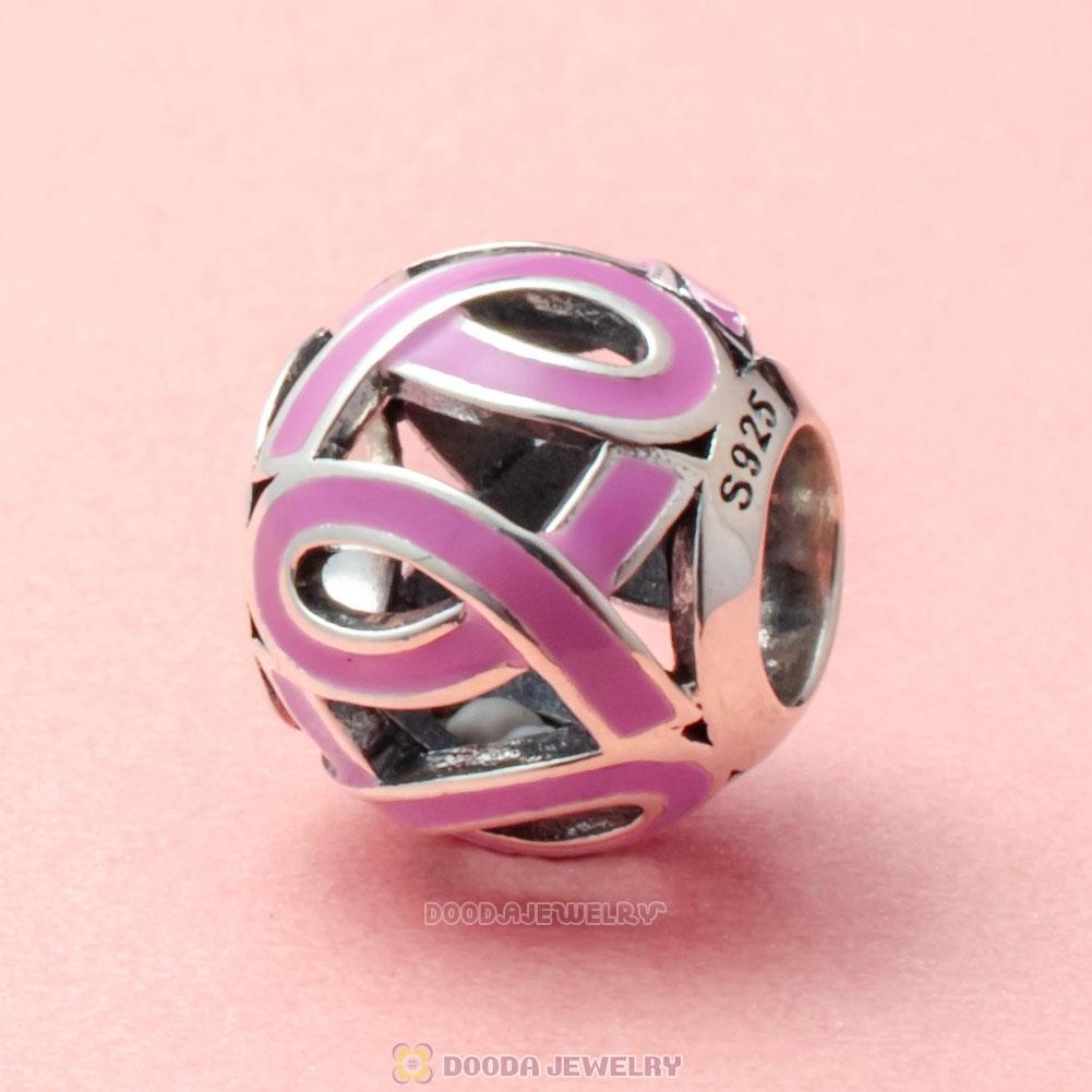 Breast Cancer Awareness Pink Ribbon Charms with Enamel