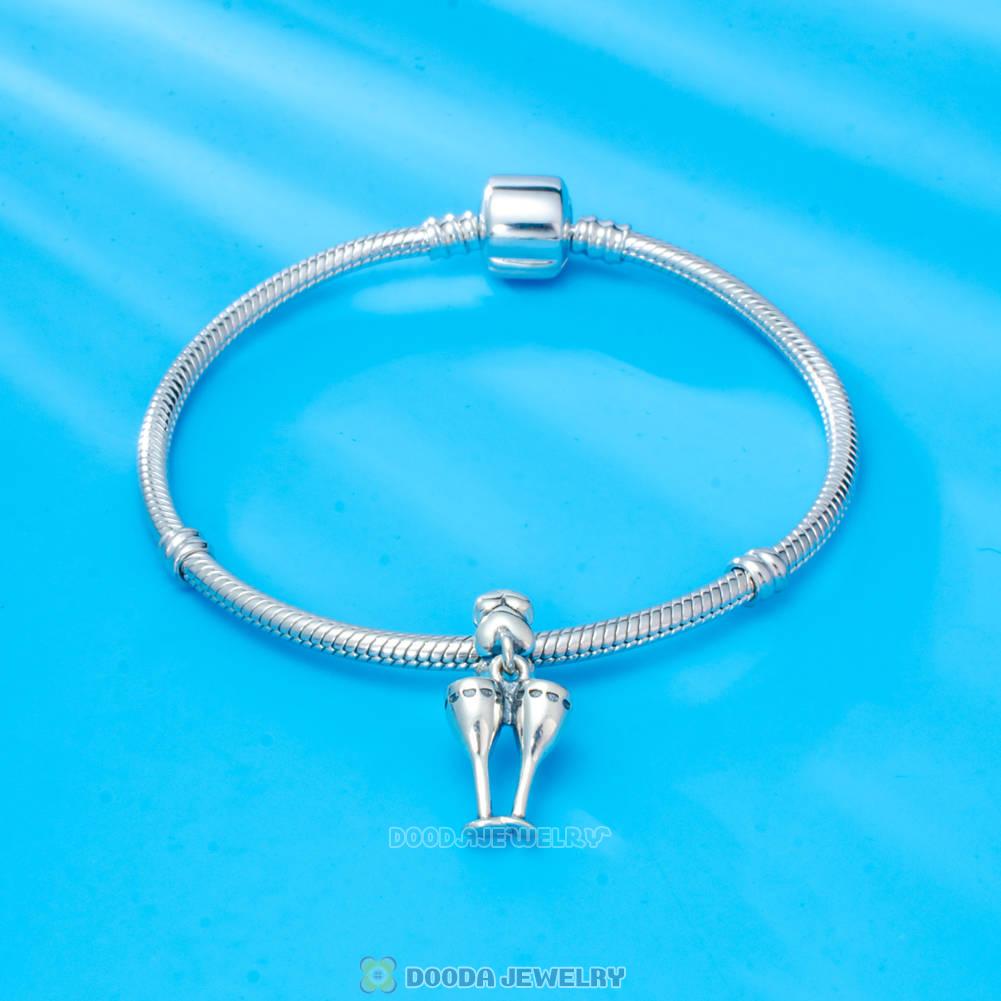 925 Sterling Silver Champagne Glasses Cheers Dangle Charm