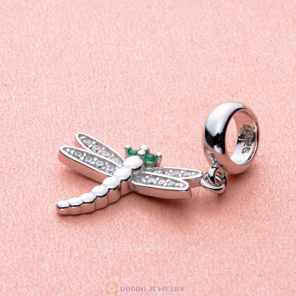 Dragonfly Dangle Charm with White Zirconia