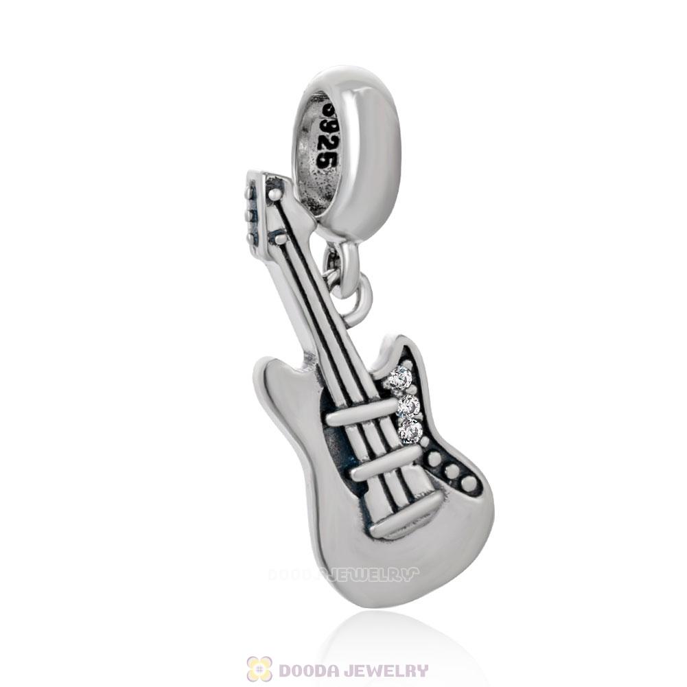 Dangle Guitar Charm with White Zircon