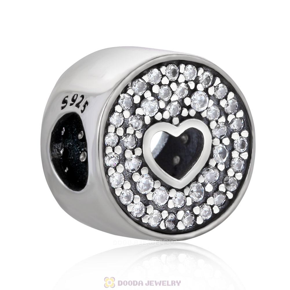 Love Heart Charm Anniversary Celebration Bead with Pave Zircon